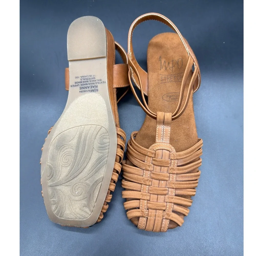 Impo Raeanne Tan Stretch Elastic Woven Wedge Sandals Womens 6.5M 6109284